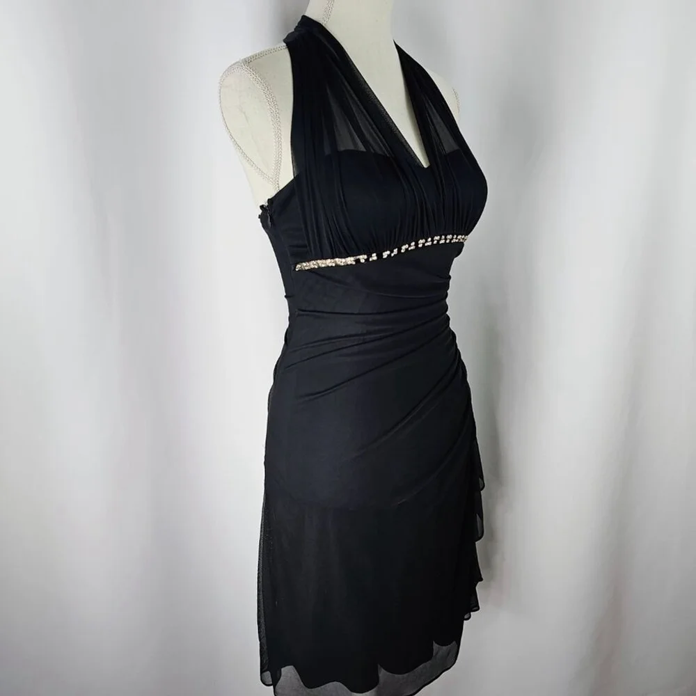 Betsy & Adam Women's Vintage Y2K Black Rhinestone Halter Bodycon Dress Size 4 - Picture 6 of 14